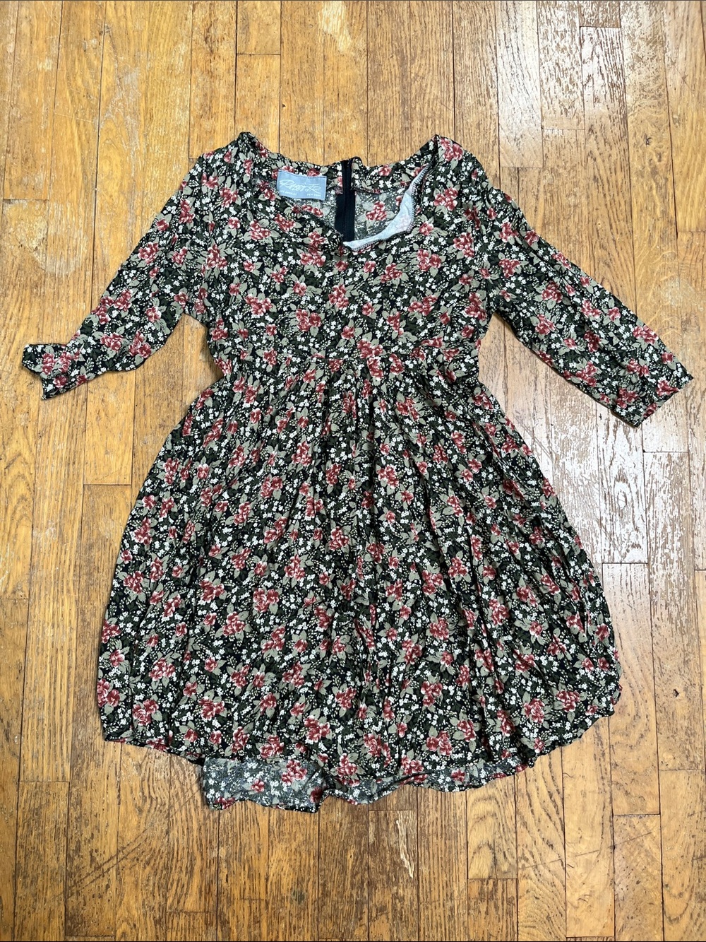 Mini Dress Black Dress with Red Floral Print